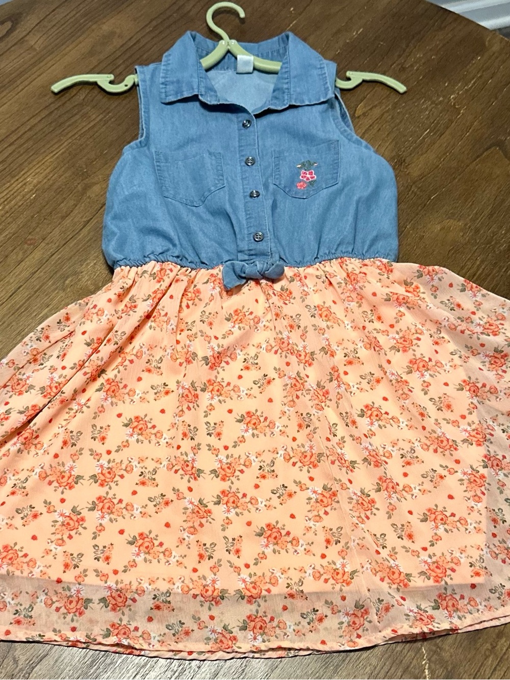 Summer flower peach and denim style sleeveless dress